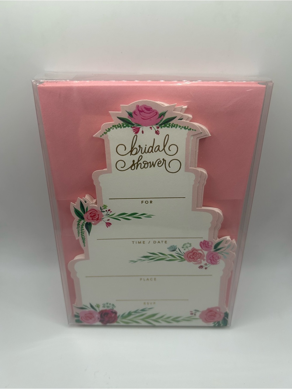 Bridal Shower Cake-Shaped Invitations with Pink Floral Design - 2 sets of 20! 🌹 - Picture 3 of 4